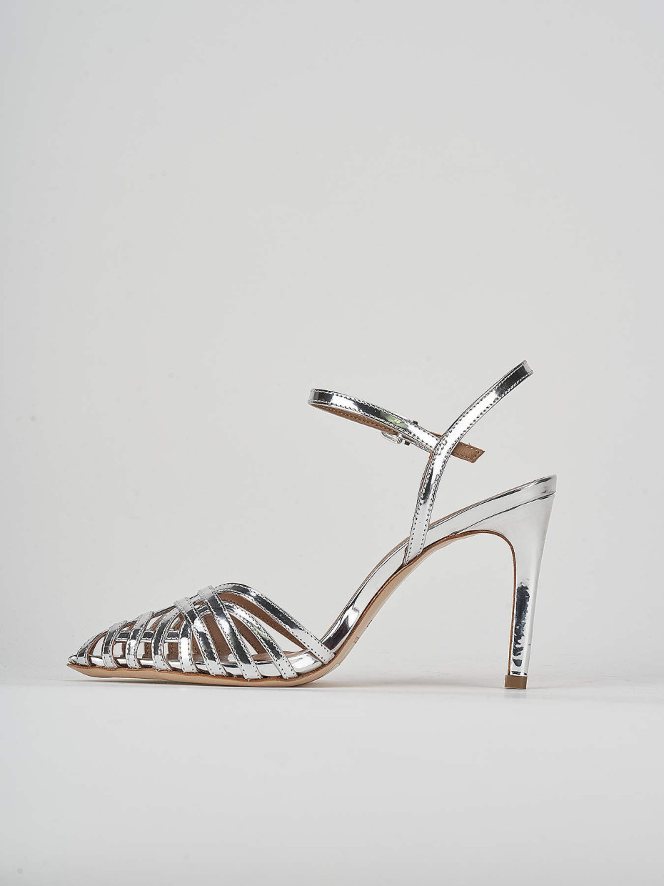High heel sandals heel 9 cm silver leather