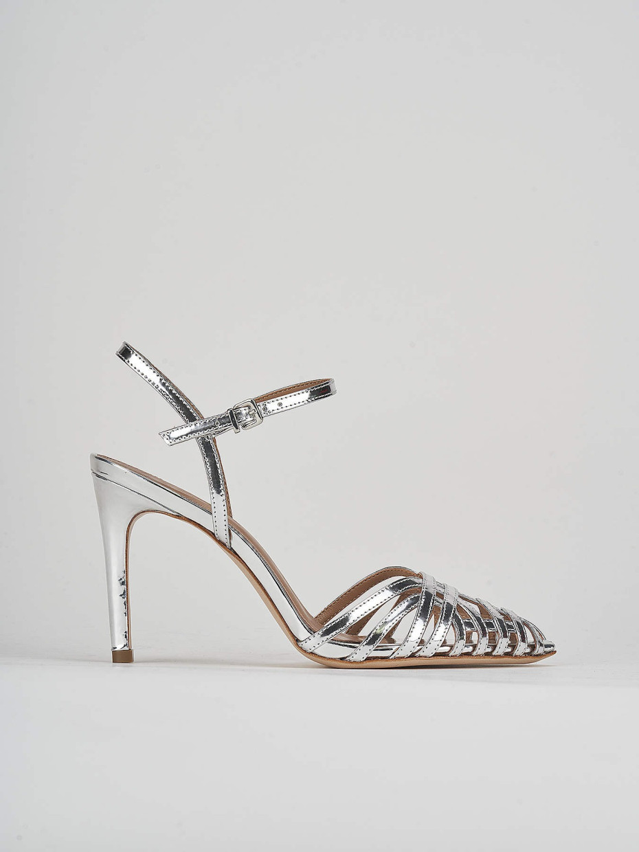 High heel sandals heel 9 cm silver leather