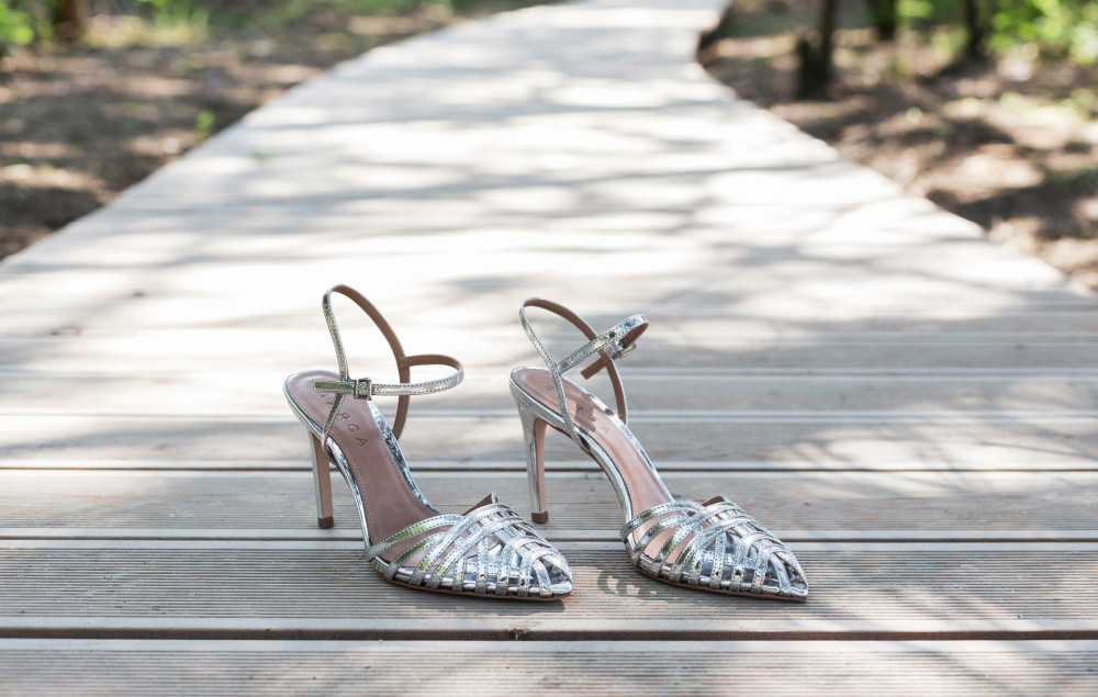 High heel sandals heel 9 cm silver leather