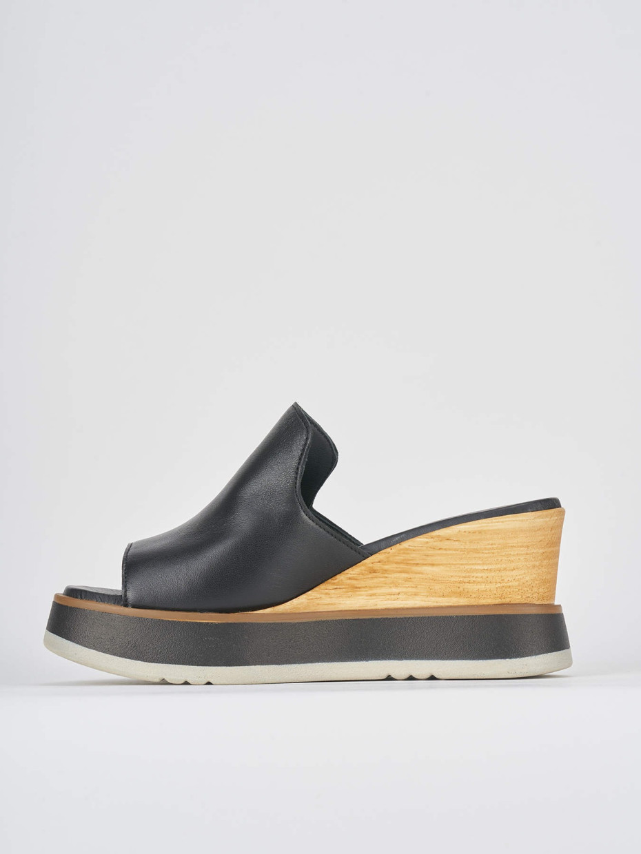 Mules tacón 9 cm negro cuero