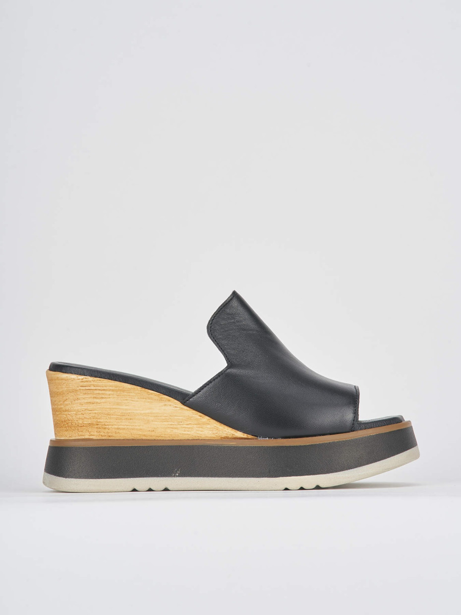 Mules tacón 9 cm negro cuero