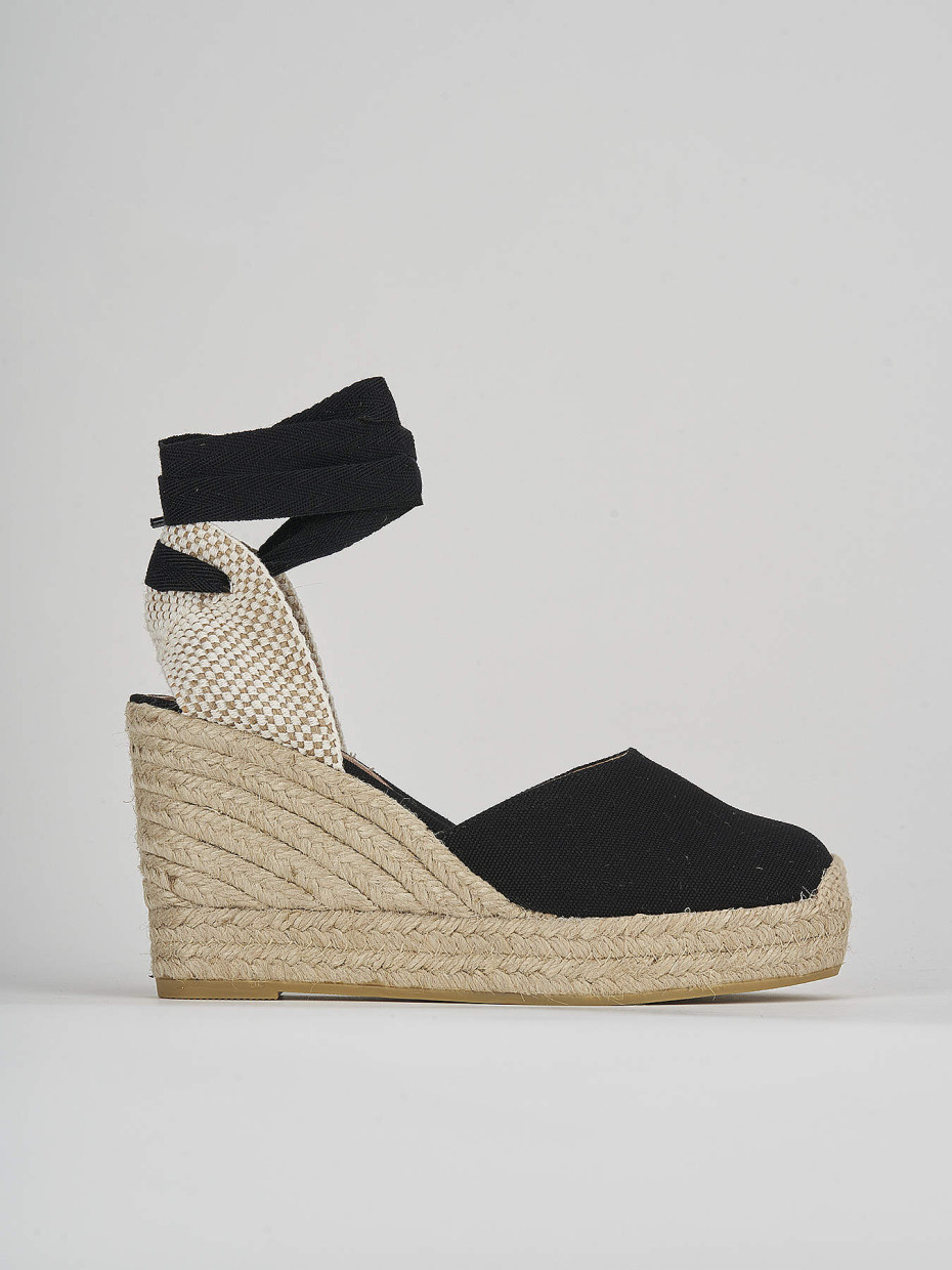 Alpargatas tacón 9 cm negro tejido