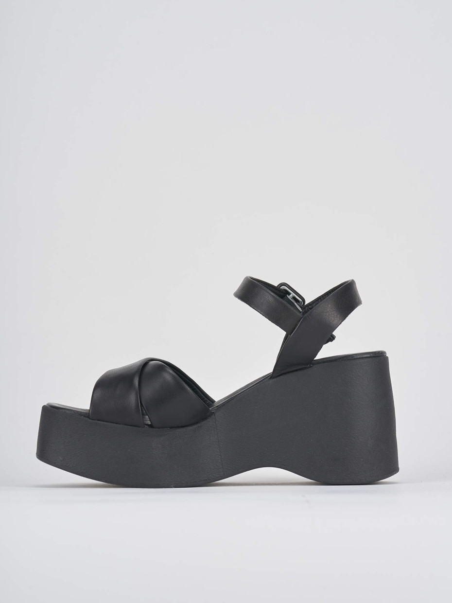 Sandalias de cuña tacón 8 cm negro cuero