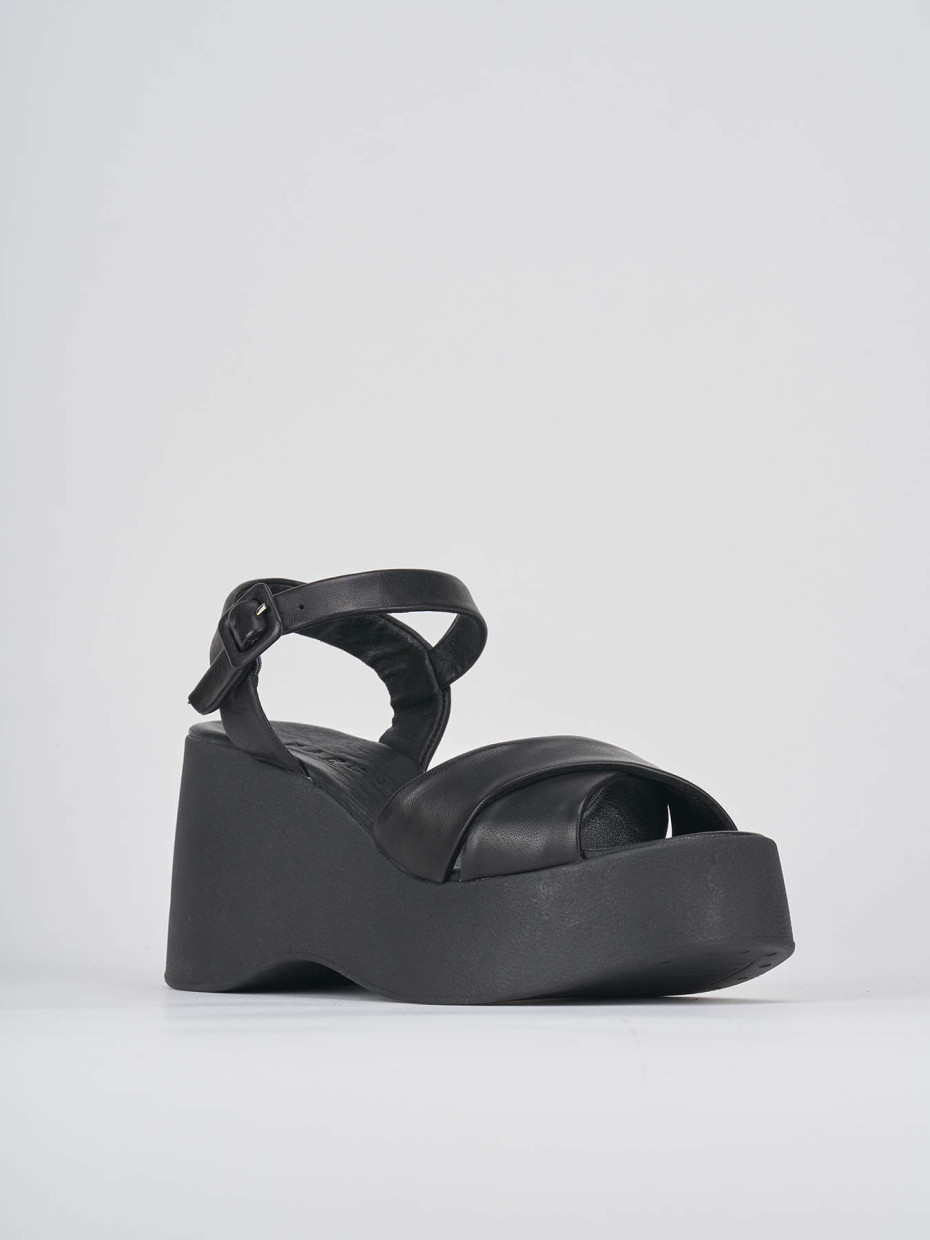 Sandalias de cuña tacón 8 cm negro cuero