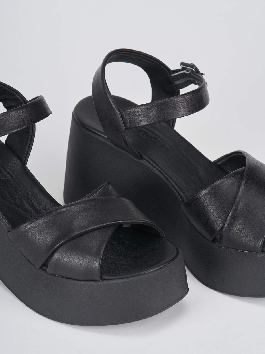 Sandalias de cuña tacón 8 cm negro cuero