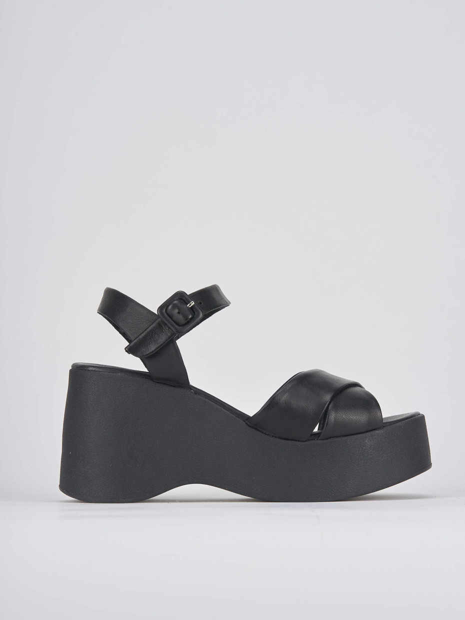 Sandalias de cuña tacón 8 cm negro cuero