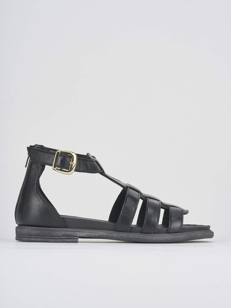 Sandalias de tacón bajo tacón 1 cm negro cuero