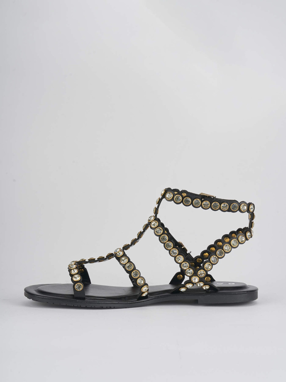 Sandalias de tacón bajo tacón 1 cm negro cuero