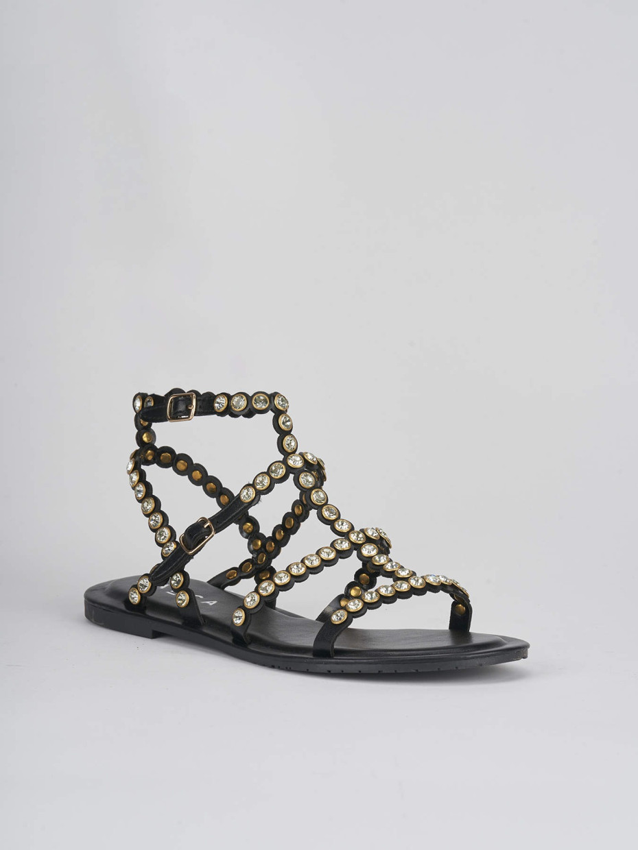 Sandalias de tacón bajo tacón 1 cm negro cuero
