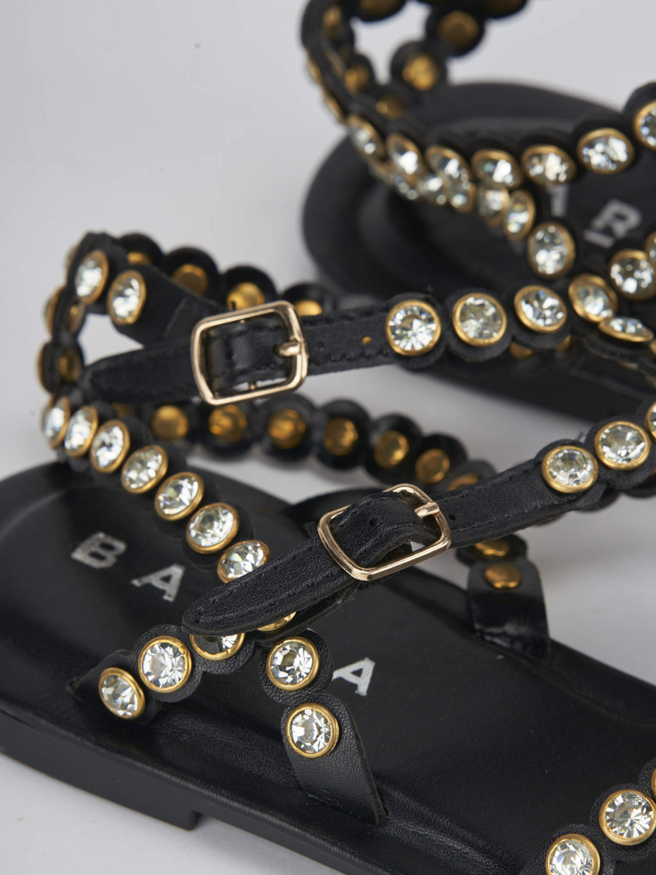 Sandalias de tacón bajo tacón 1 cm negro cuero
