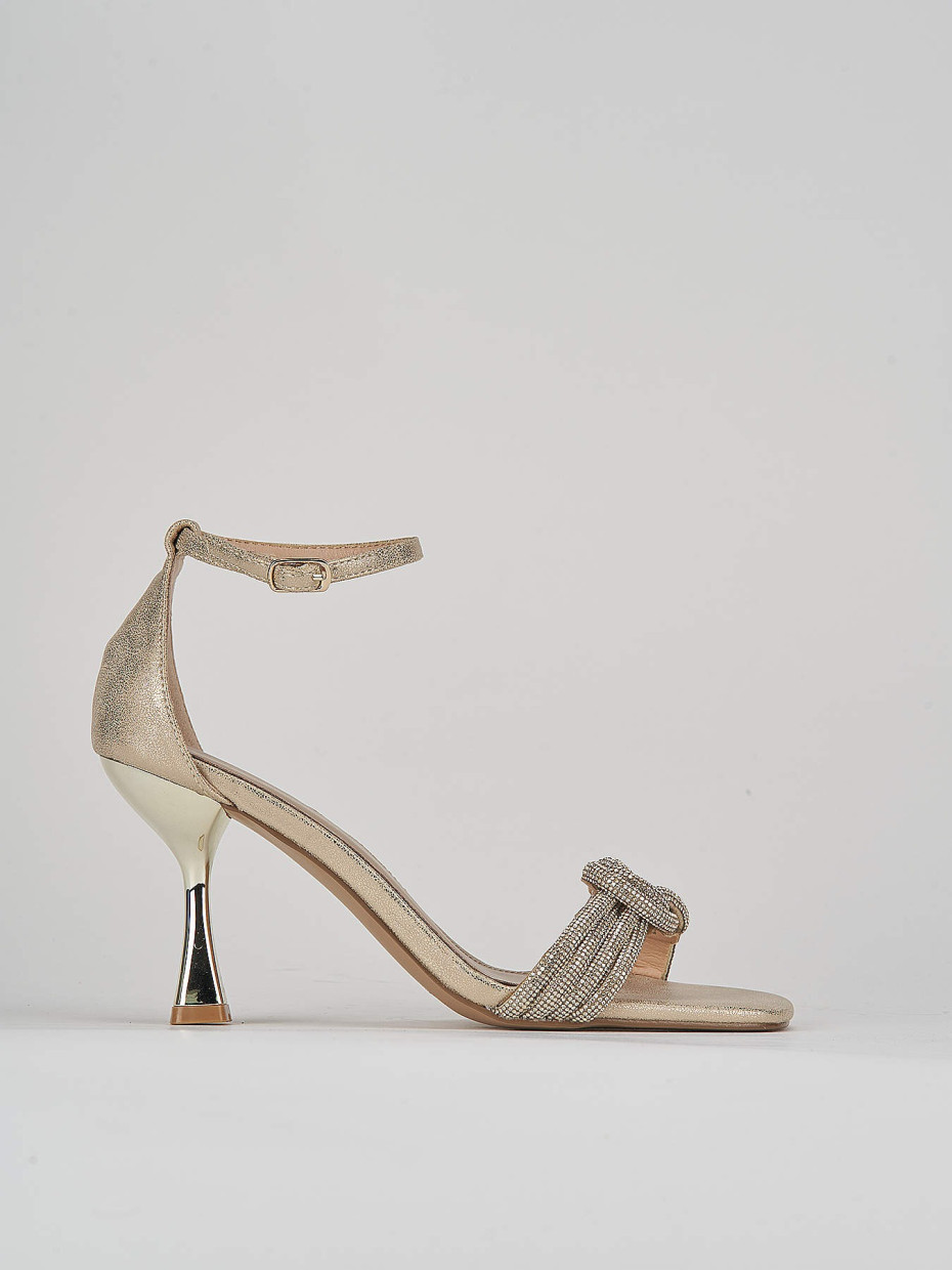 Sandalias de tacón alto tacón 8 cm oro cuero