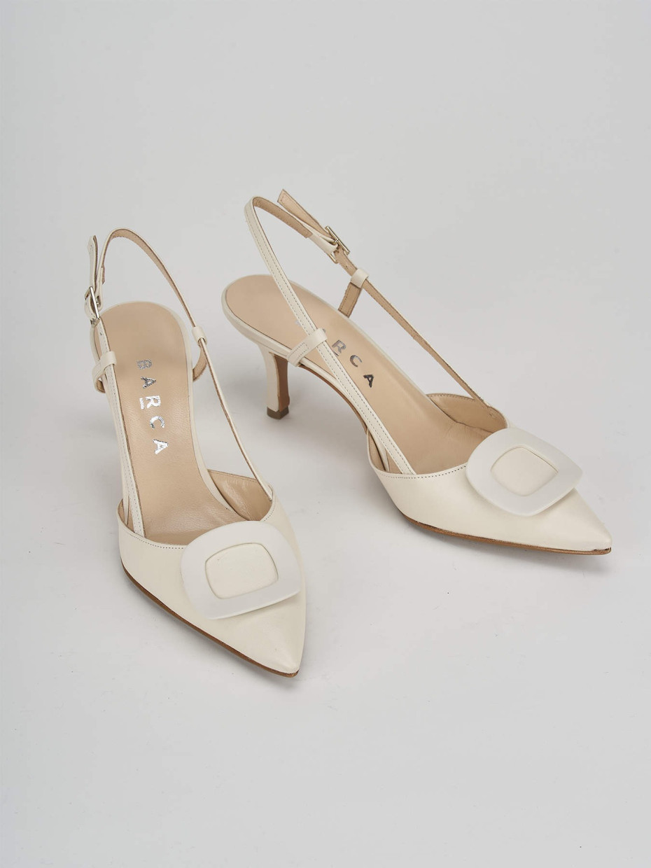 Salones destalonados tacón 6 cm blanco cuero