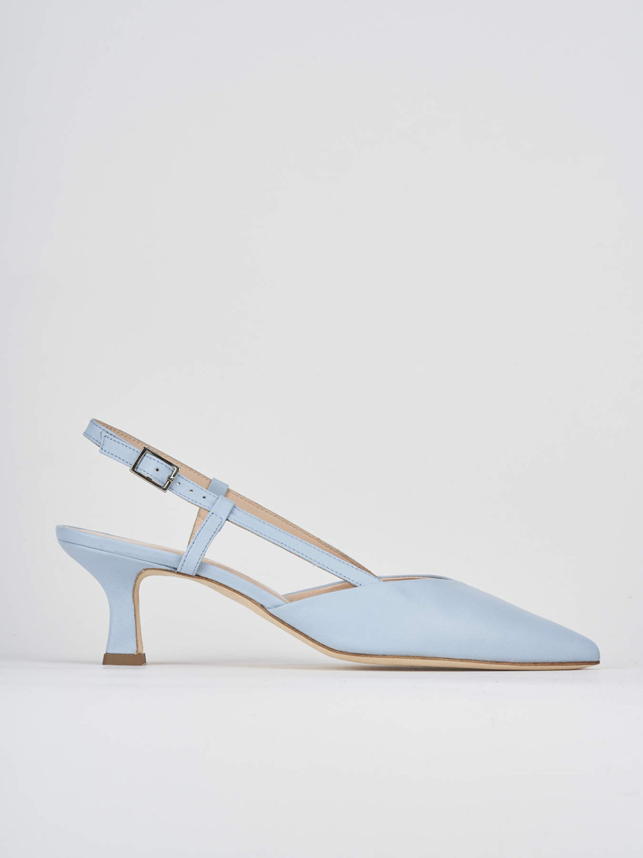 Slingback tacco 5cm pelle azzurro