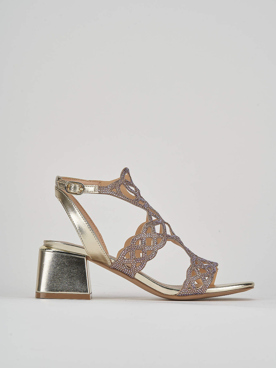 Sandalias de tacón alto tacón 5 cm oro cuero