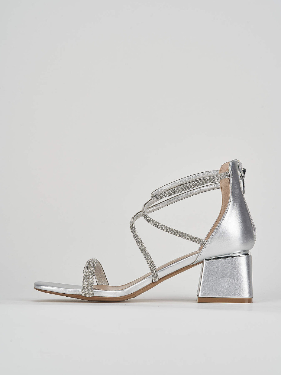 Sandali tacco 5cm pelle argento