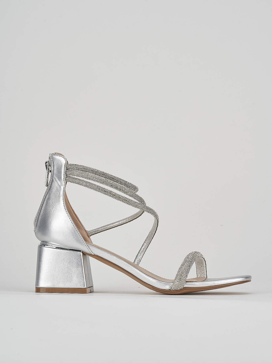 Sandali tacco 5cm pelle argento