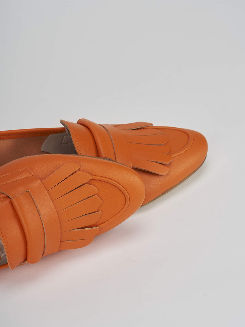 Loafers heel 1 cm orange leather