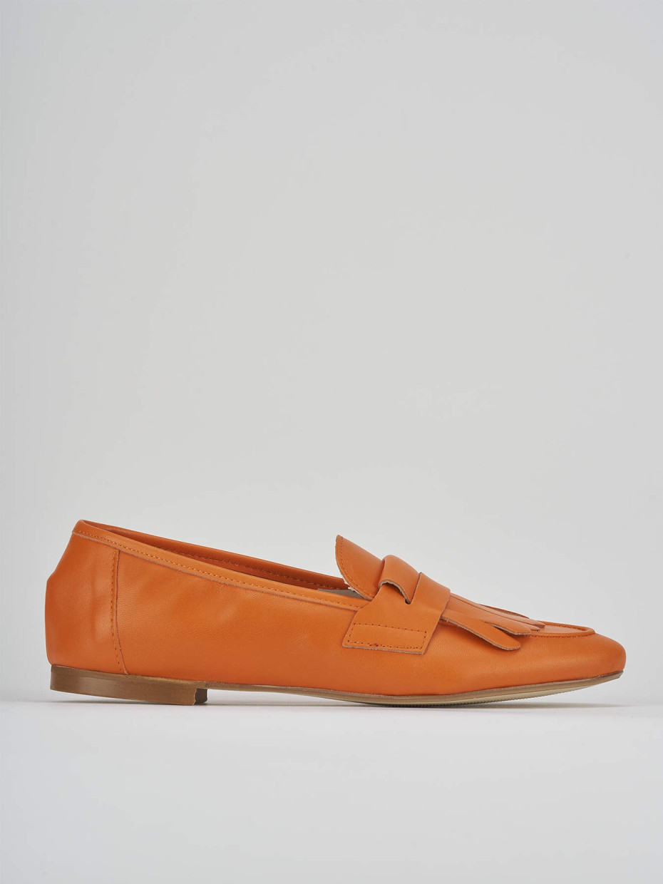 Loafers heel 1 cm orange leather