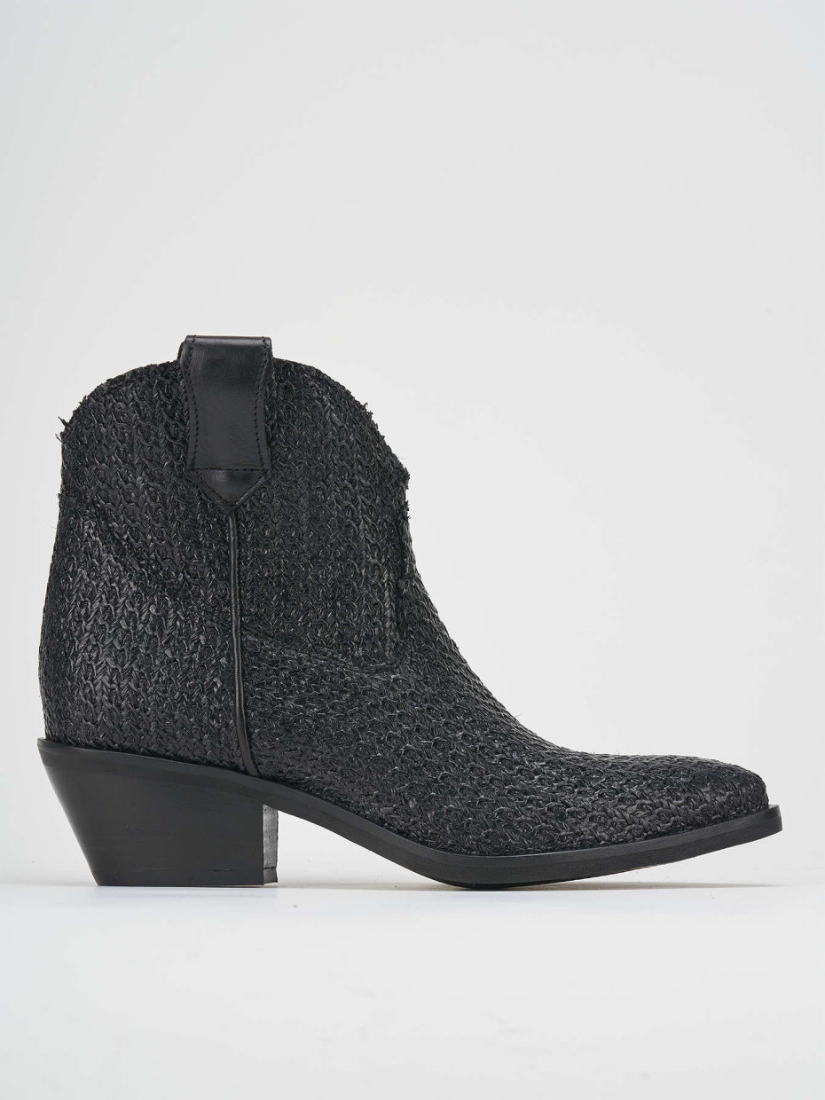 Botines de tacón bajo tacón 4 cm negro cuero