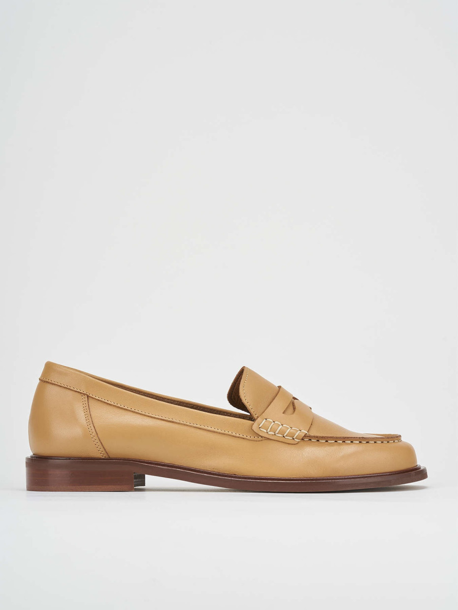 Mocasines tacón 1 cm marrón cuero