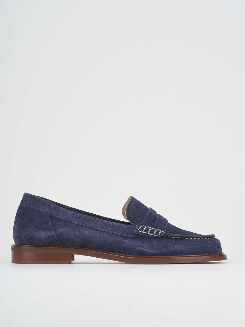 Mocasines tacón 1 cm azul ante