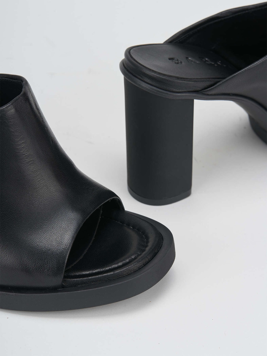 Mules tacón 9 cm negro cuero