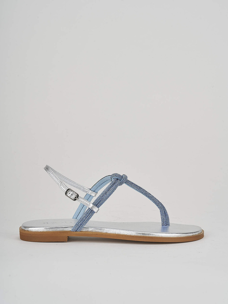 Sandali tacco 1cm pelle azzurro