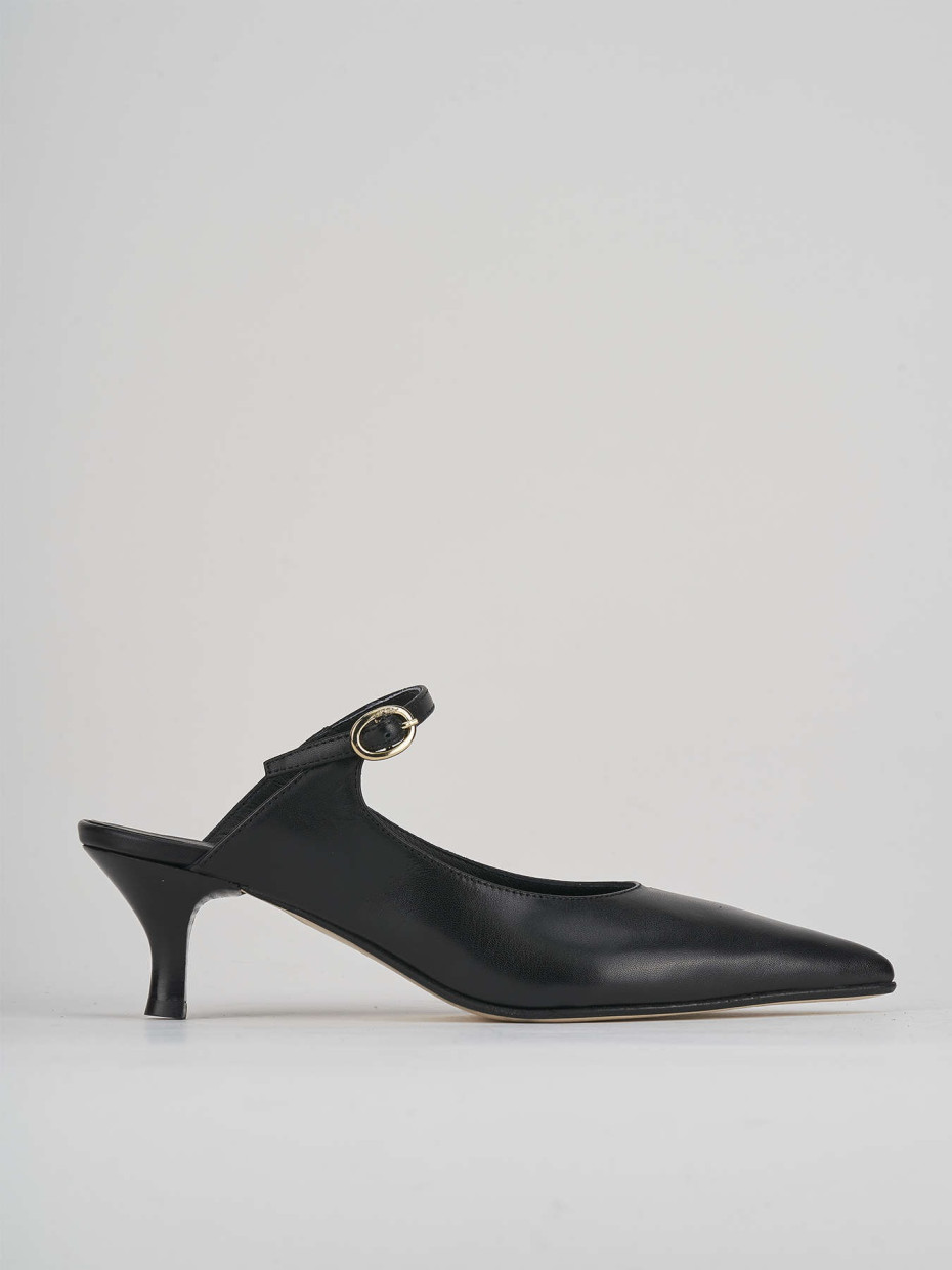 Zuecos con tacón tacón 5 cm negro cuero