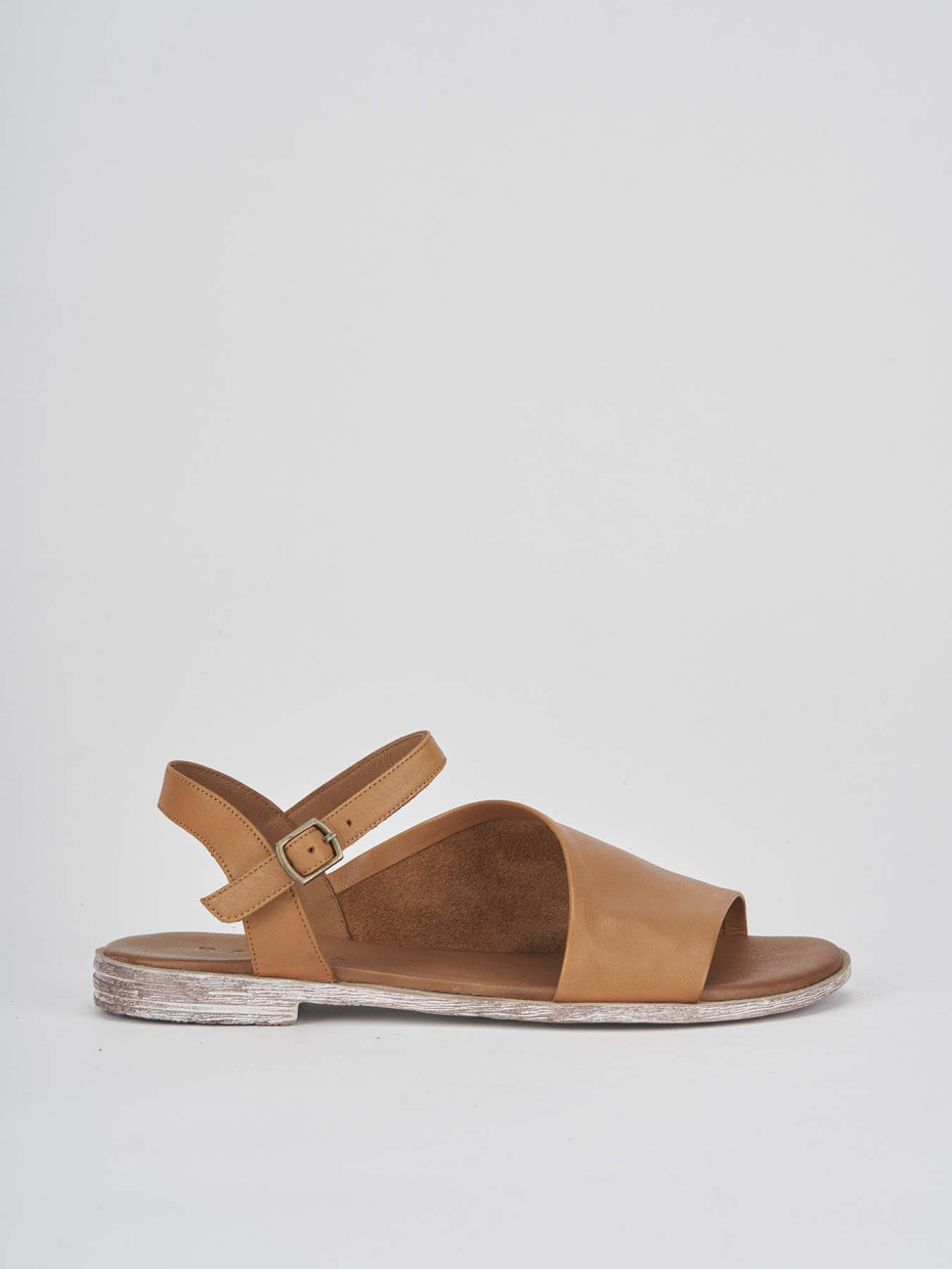 Sandalias de tacón bajo tacón 1 cm marrón cuero