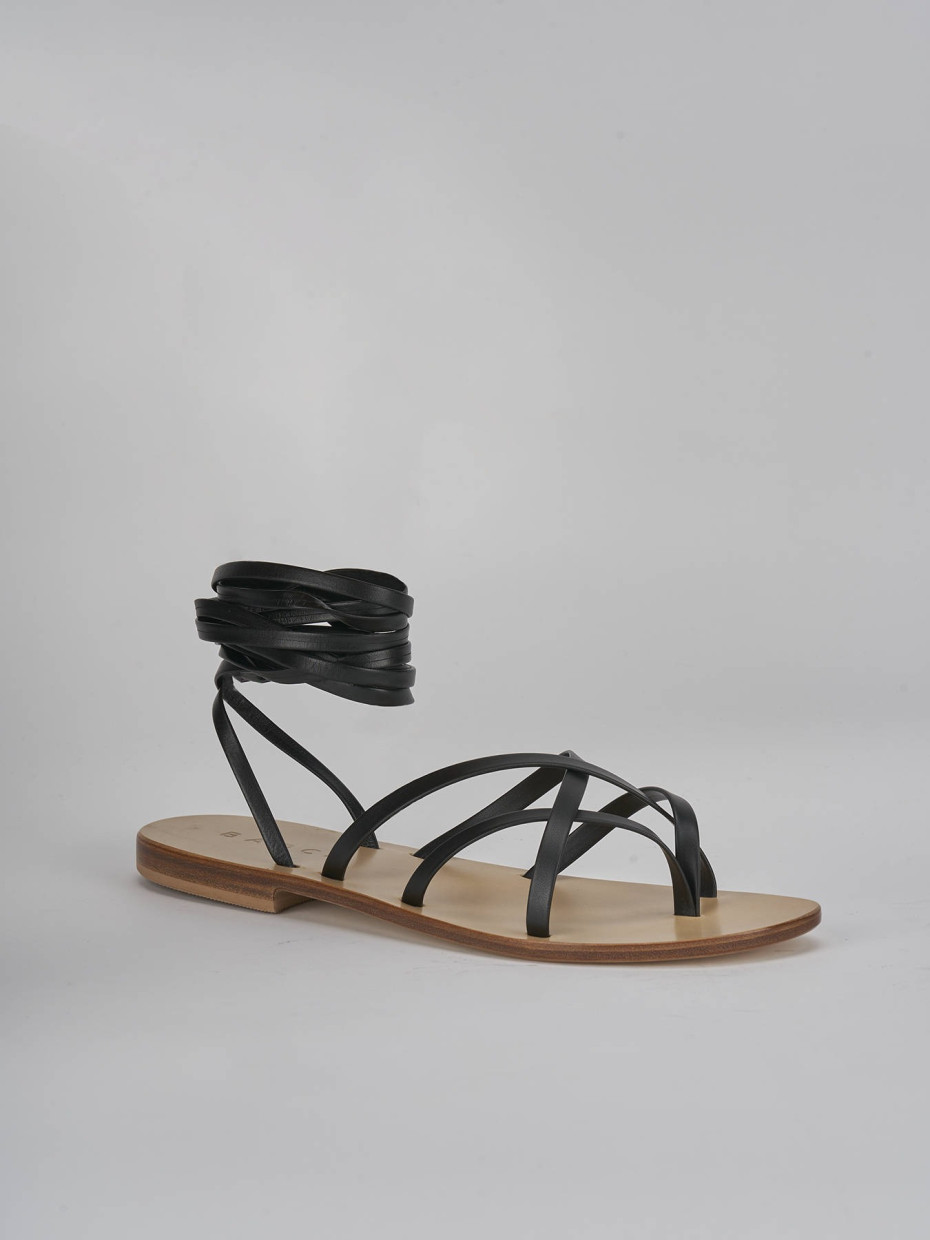 Low heel sandals heel 1 cm black leather