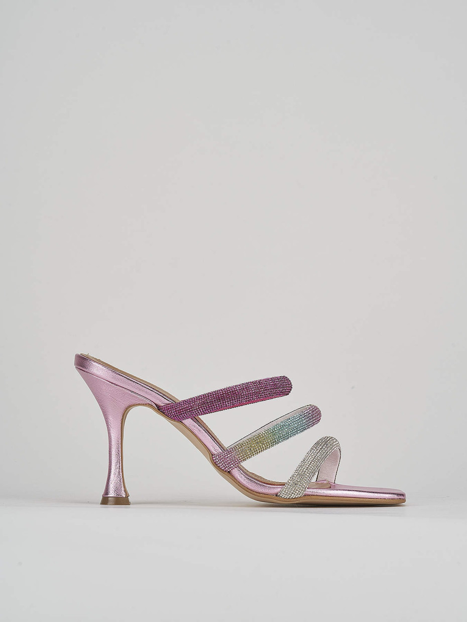 Mules tacón 9 cm rosa cuero