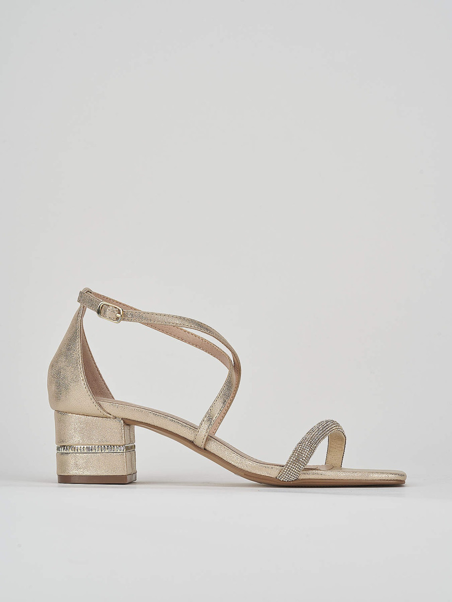 Sandalias de tacón alto tacón 5 cm oro cuero