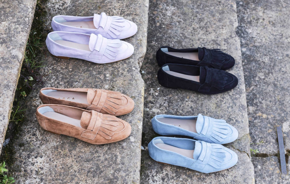 Mocasines tacón 1 cm azul ante