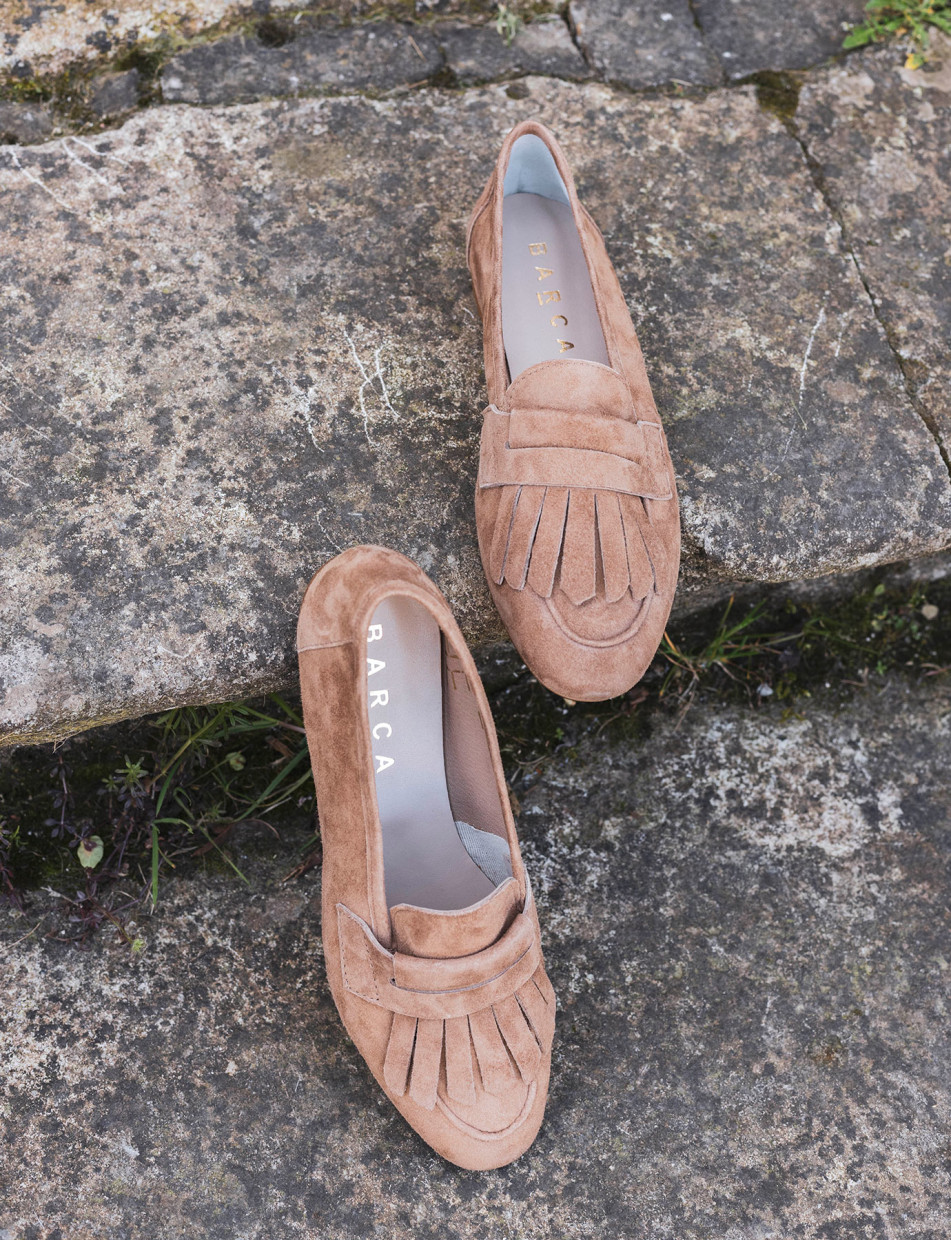 Mocasines tacón 1 cm marrón ante