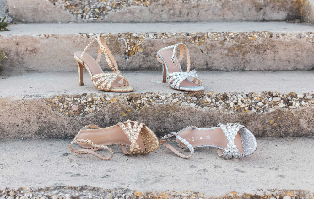 High heel sandals heel 9 cm silver glitter