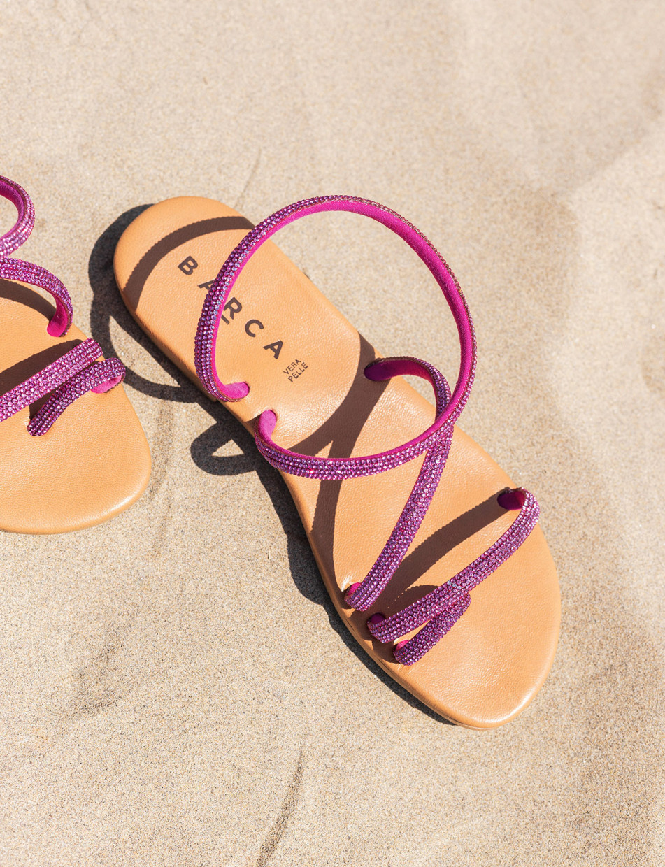 Sandalias de tacón bajo tacón 1 cm rosa cuero