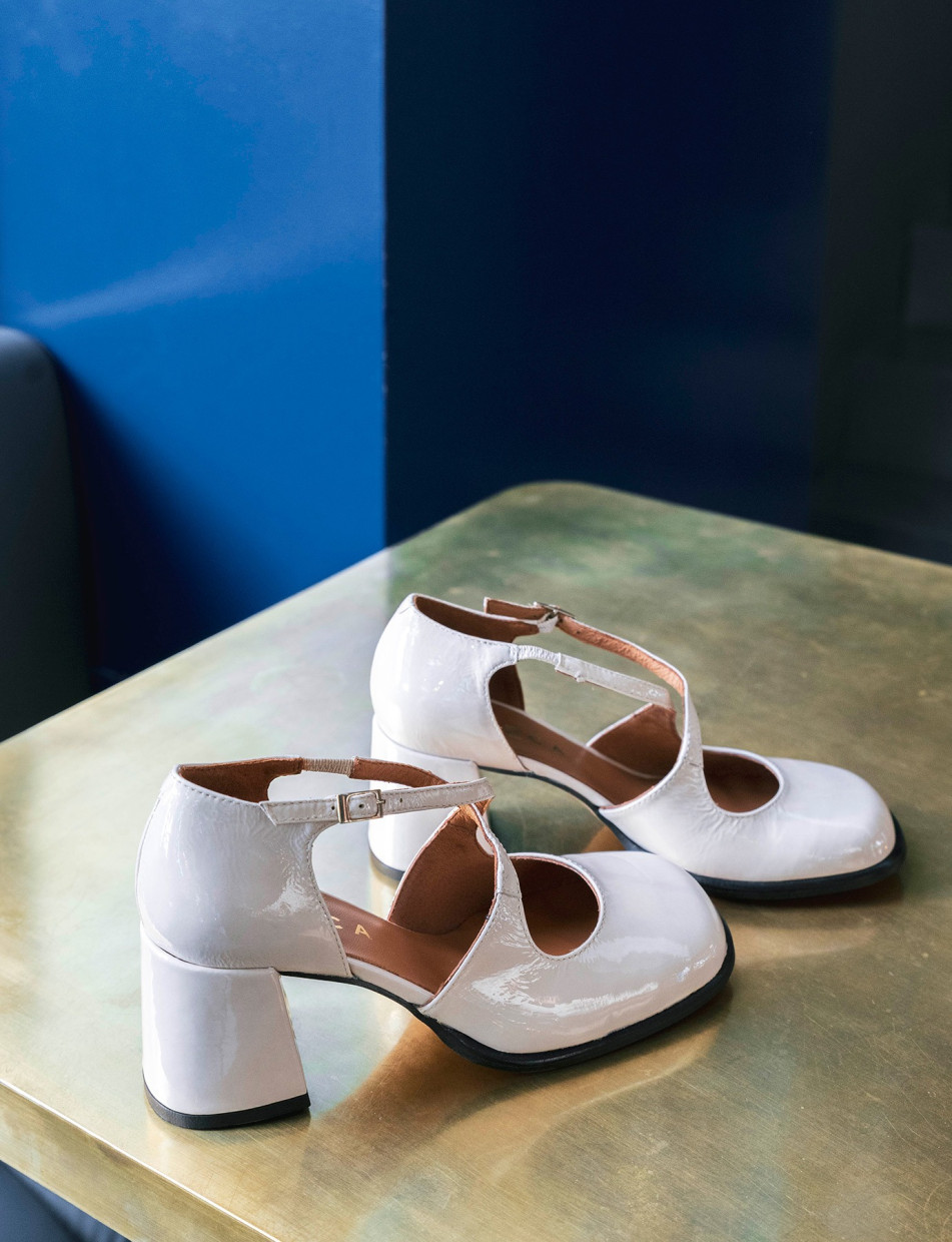 Zapatos de salón tacón 8 cm blanco charol