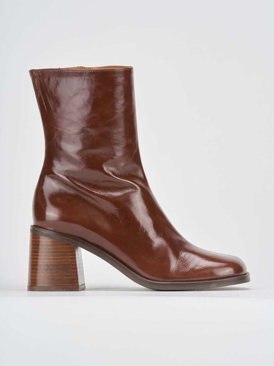 Botines de tacón alto tacón 8 cm marrón oscuro charol