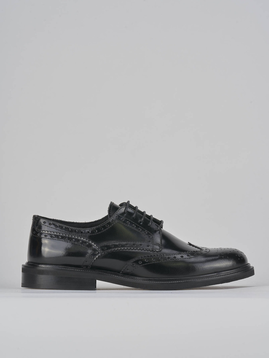 Zapatos de cordones tacón 1 cm negro cuero