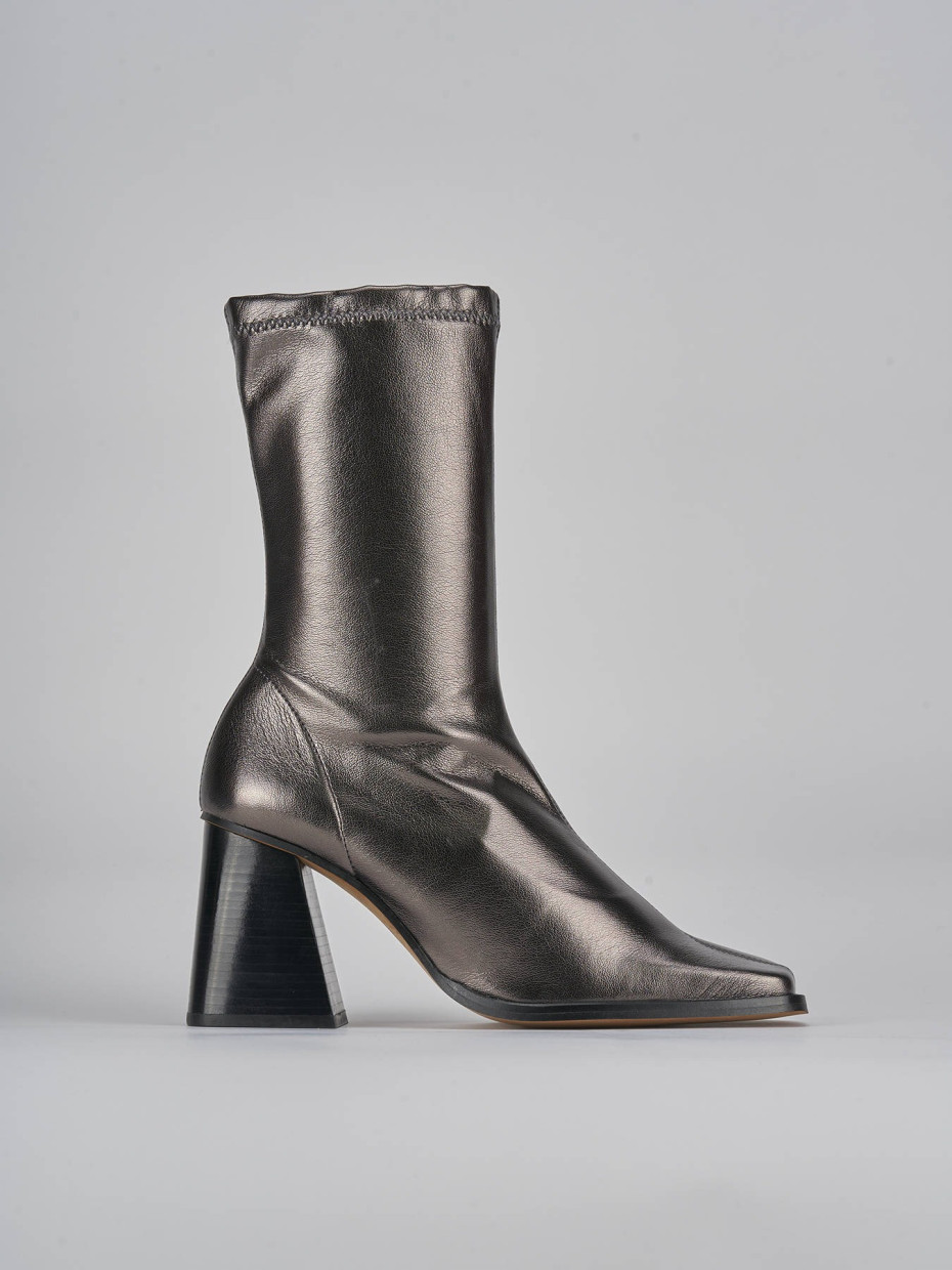 Botines de tacón alto tacón 7 cm plata cuero