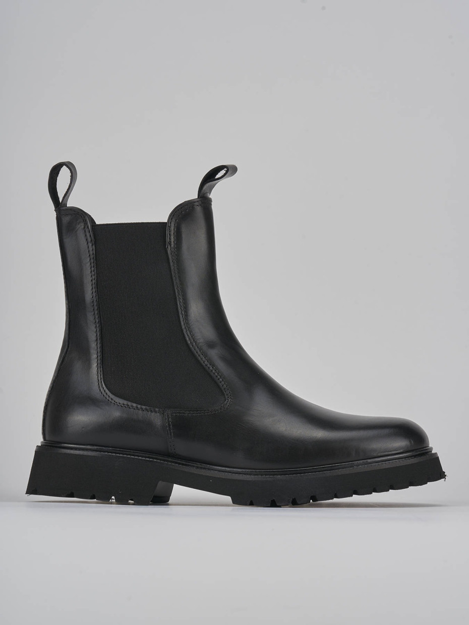 Botines de tacón bajo tacón 2 cm negro cuero
