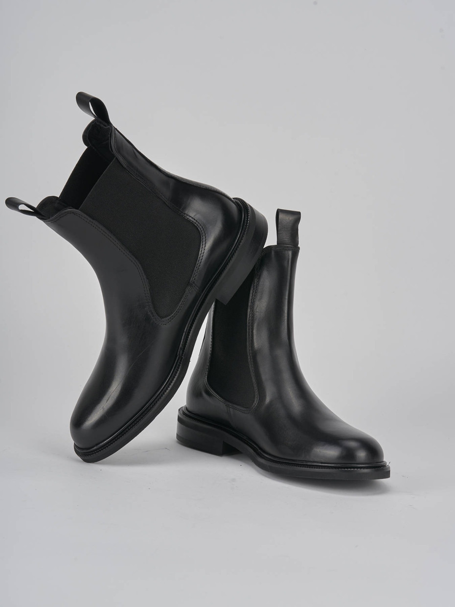 Botines de tacón bajo tacón 1 cm negro cuero
