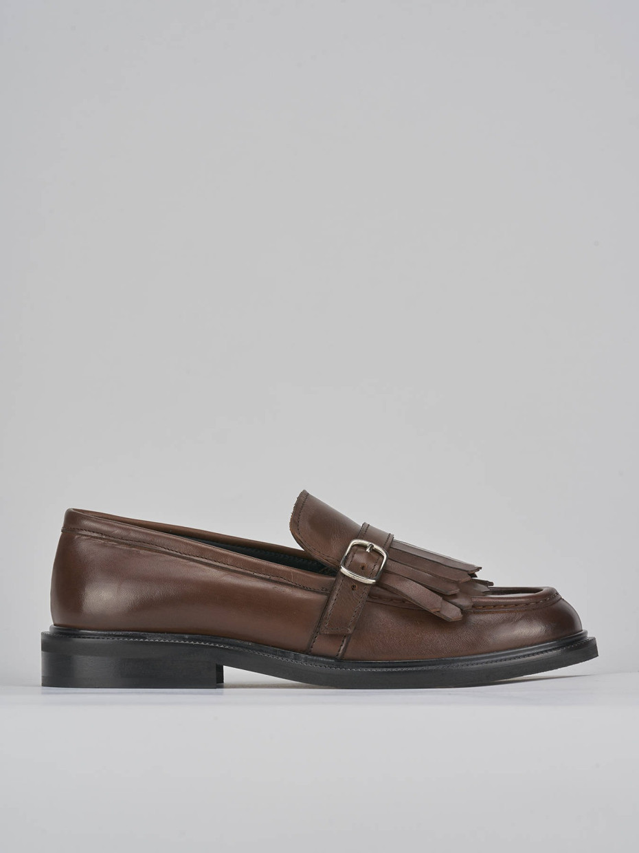 Mocasines tacón 1 cm marrón cuero