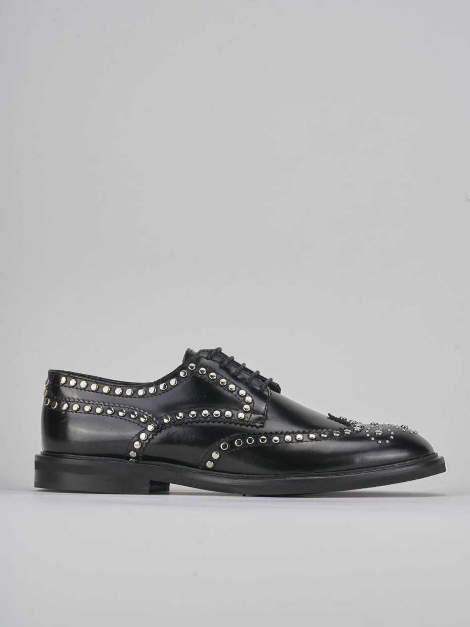 Zapatos de cordones tacón 1 cm negro cuero