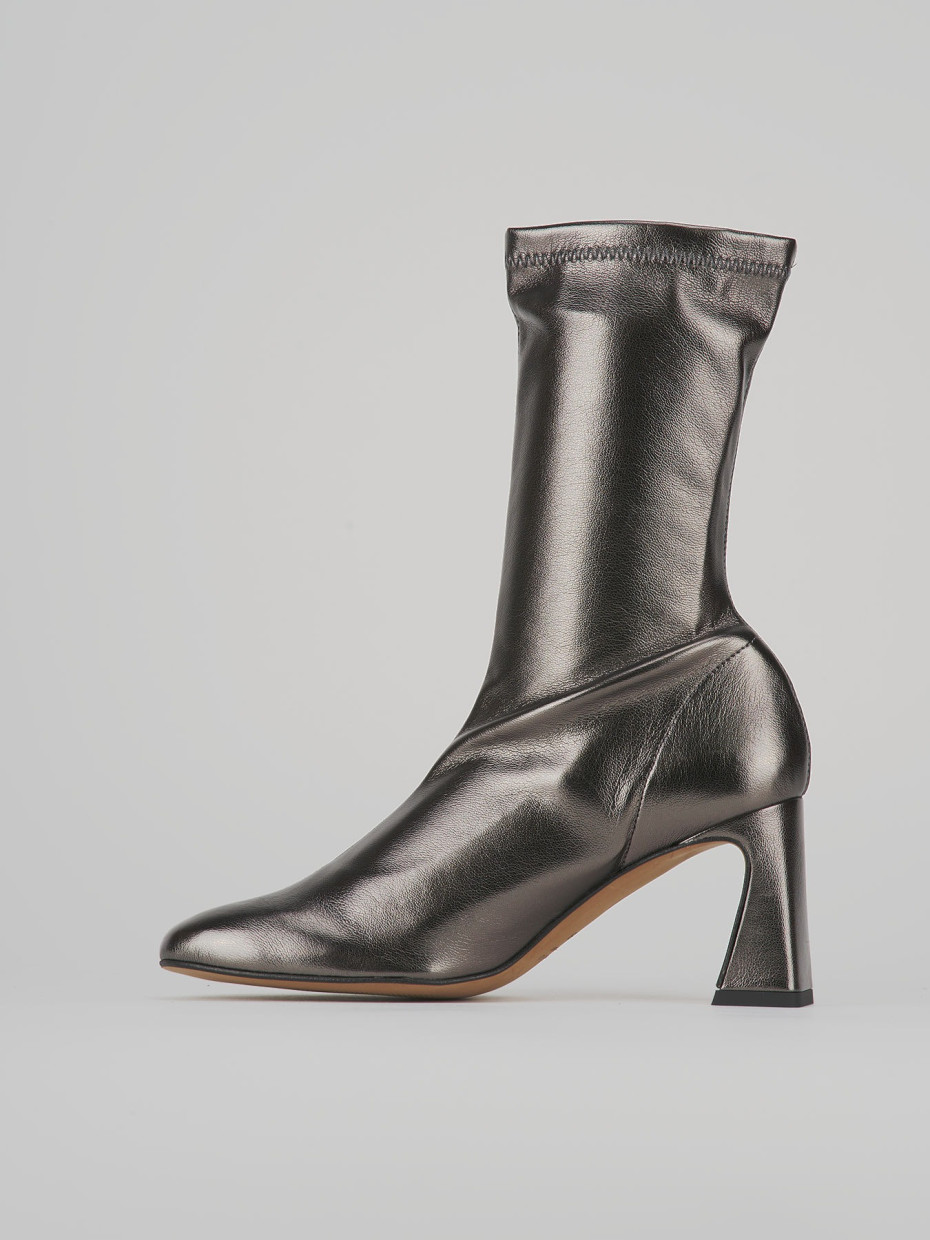 High heel ankle boots heel 8 cm silver leather
