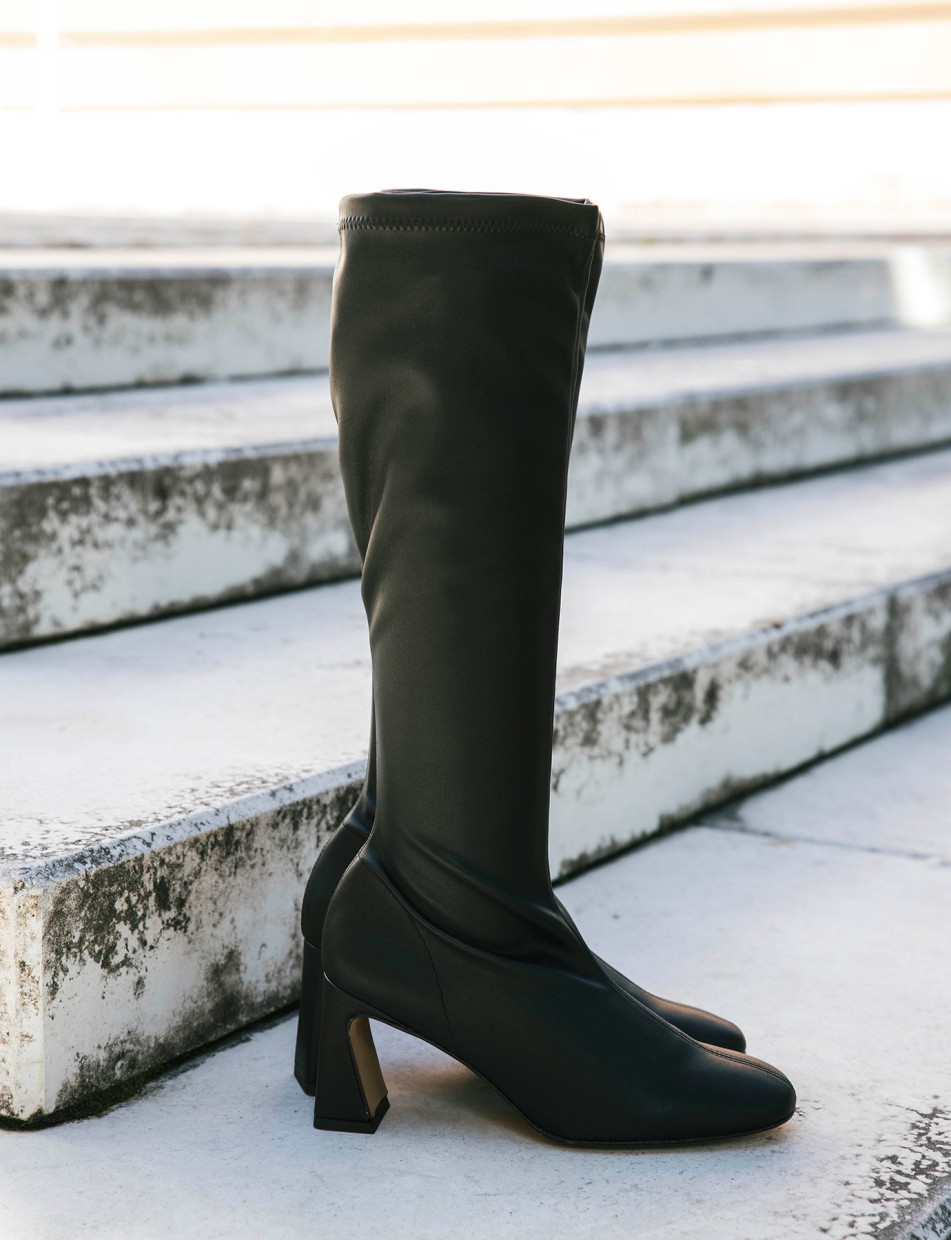 Botas de tacón alto tacón 9 cm negro cuero