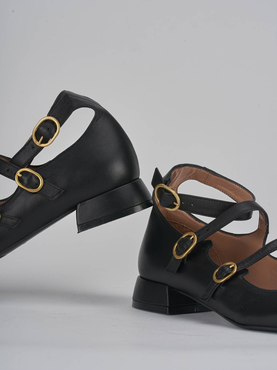Zapatos de salón tacón 3 cm negro cuero