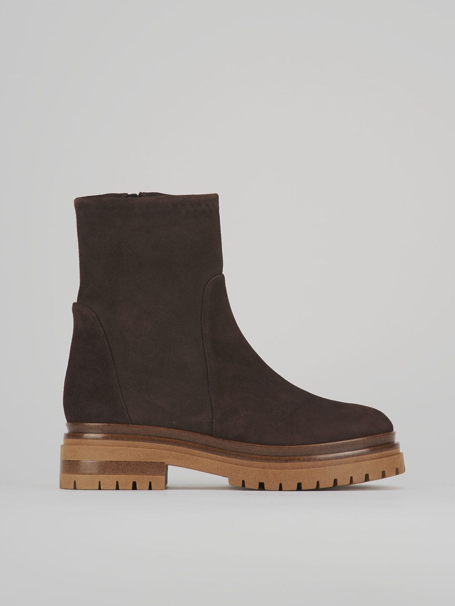Botines de tacón bajo tacón 3 cm marrón oscuro ante