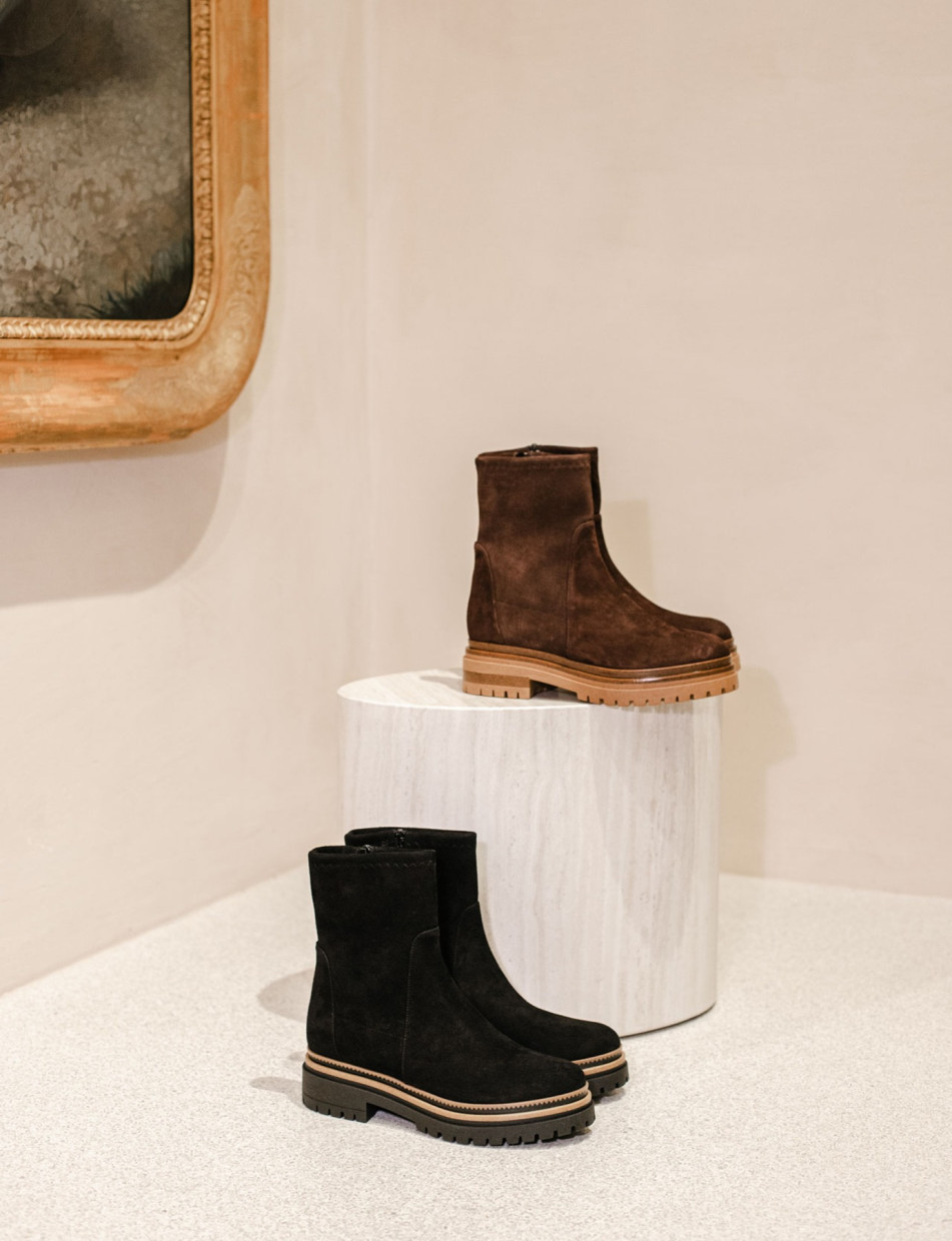 Botines de tacón bajo tacón 3 cm negro ante