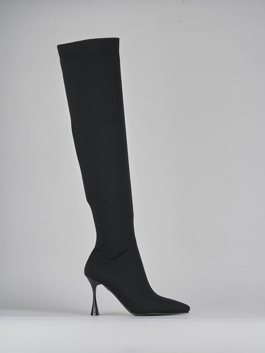 High heel boots heel 8 cm black fabric